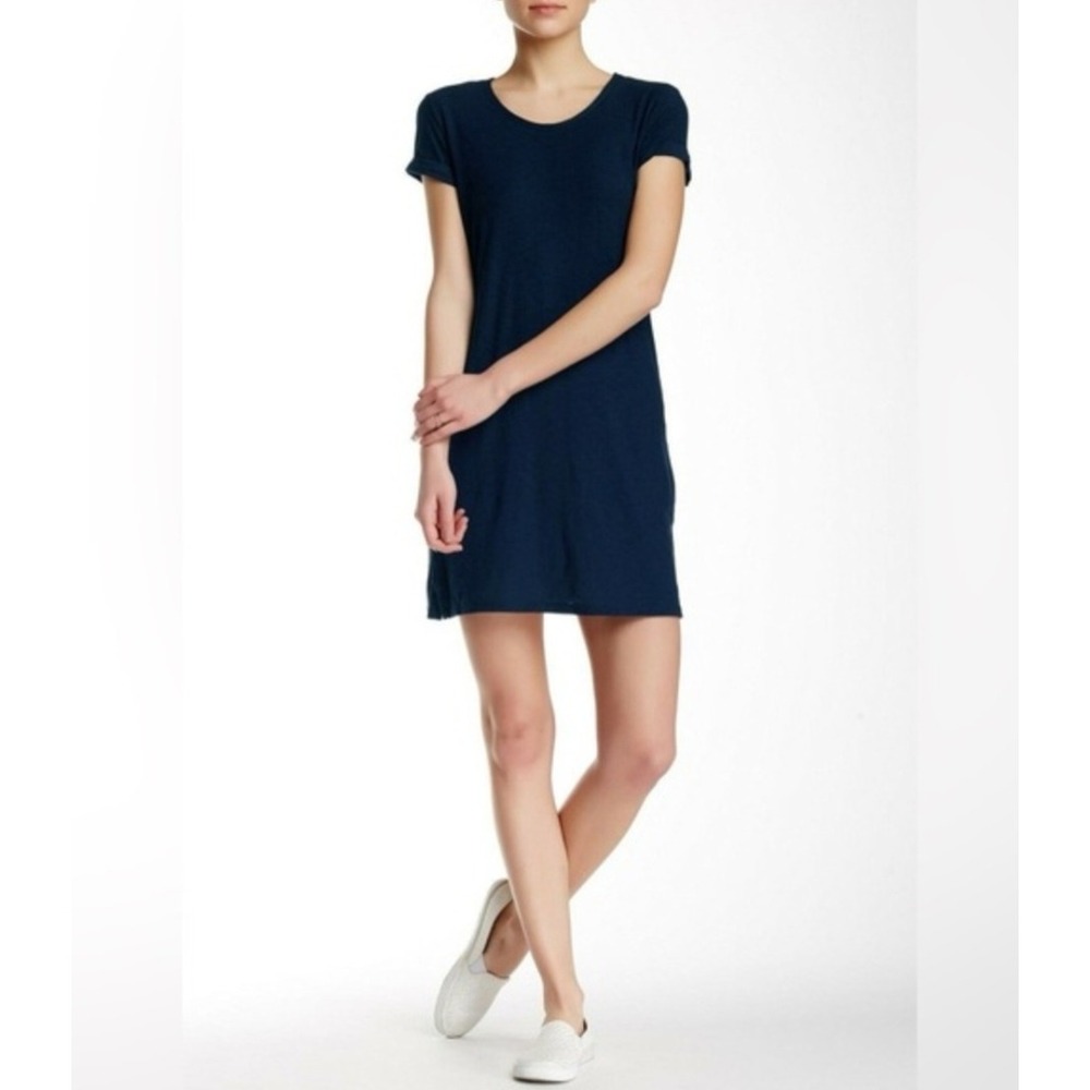 James Perse Navy Blue Rolled Sleeve Tee Dress Size 1 S Small Scoop Minimalist